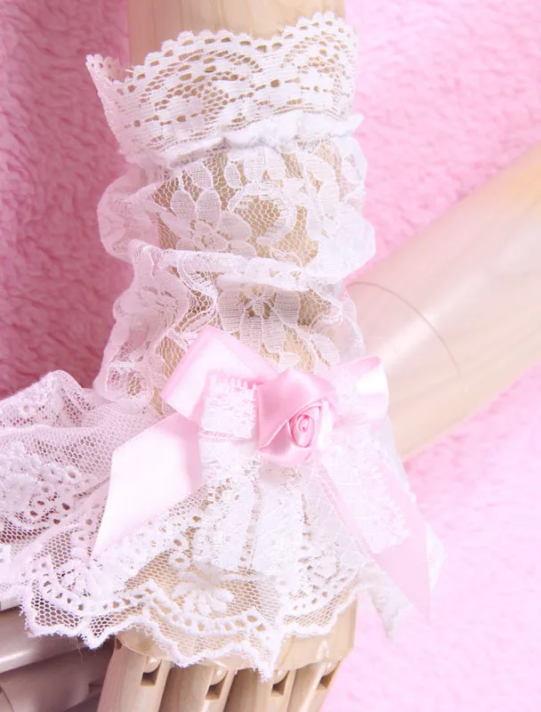 White Bows Flowers Lace Synthetic Lolita Gloves