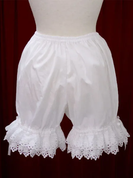 White Cotton Lolita Bloomers Hollow Trim Bow Ribbon