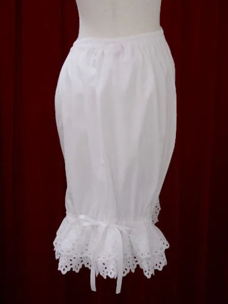 White Cotton Lolita Bloomers Hollow Trim Bow Ribbon