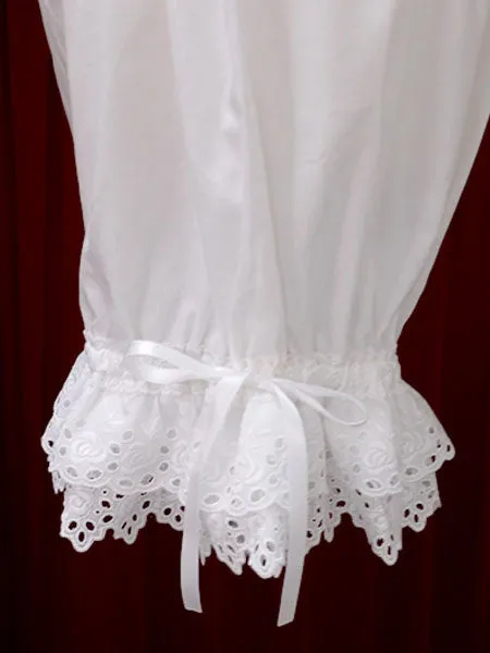 White Cotton Lolita Bloomers Hollow Trim Bow Ribbon