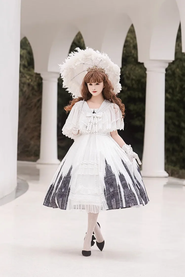 White Sleeveless Print Lace Gothic Vintage Princess Lolita Jsk Dress
