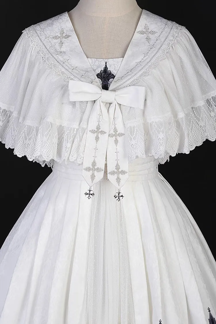 White Sleeveless Print Lace Gothic Vintage Princess Lolita Jsk Dress