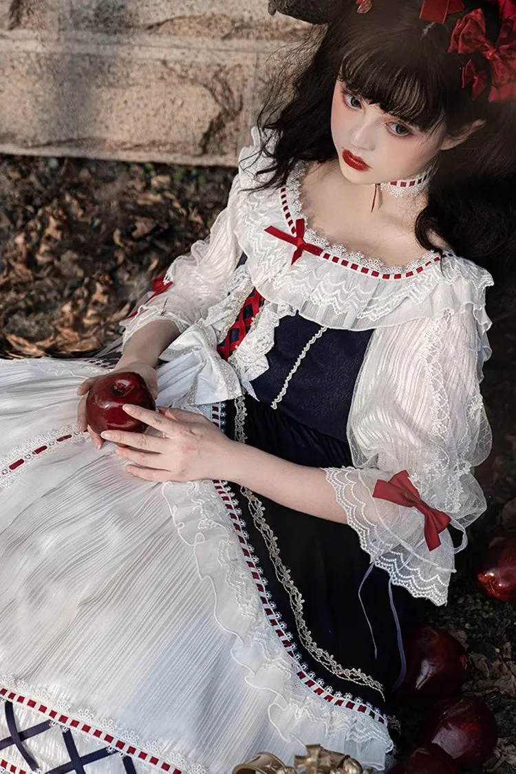White/Blue Gorgeous White Snow Princess Half Sleeves Ruffle Sweet Lolita Tiered Dress