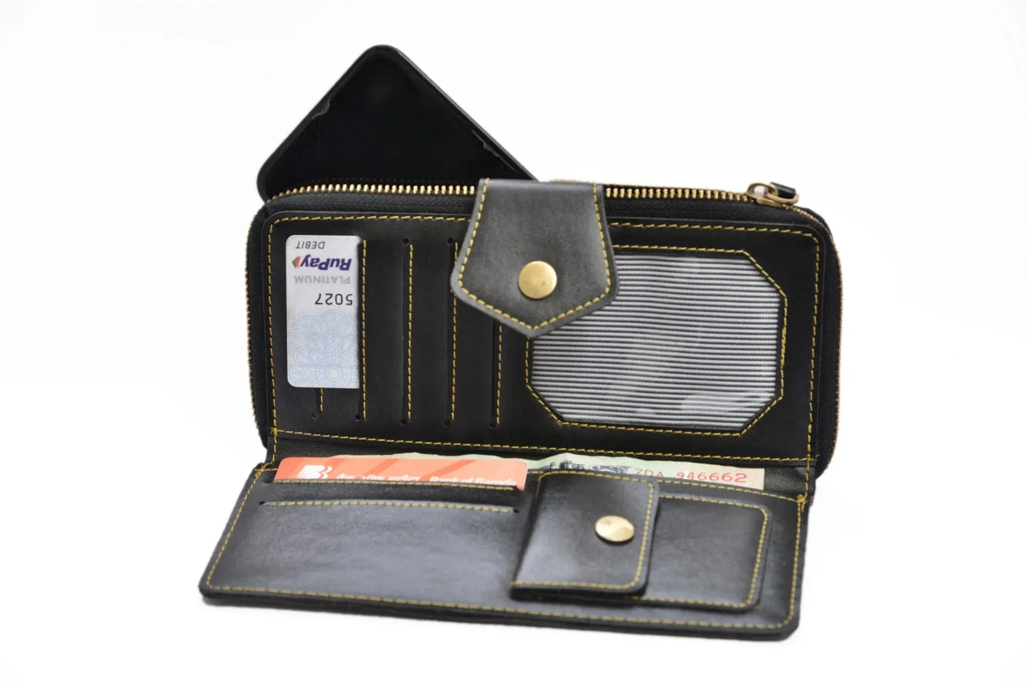 Women's Combo - Mini Makeup Kit & zip around lady Wallet (Black)