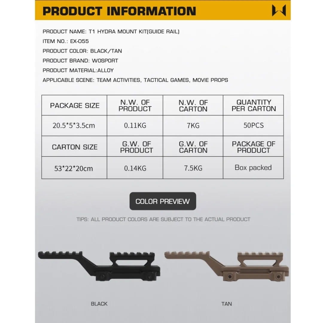 WST T1 HYDRA MOUNT, Low RIS / Guide rail - Black