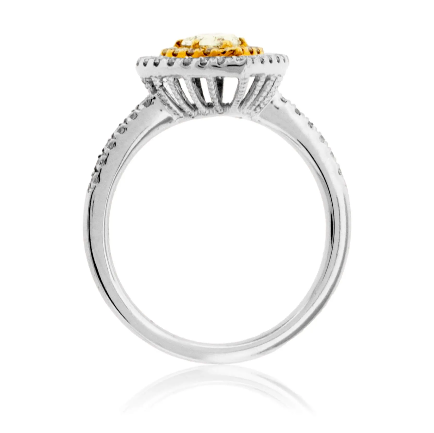 Yellow Pear Shaped Diamond & Double Diamond Halo Style Ring