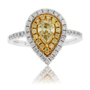 Yellow Pear Shaped Diamond & Double Diamond Halo Style Ring