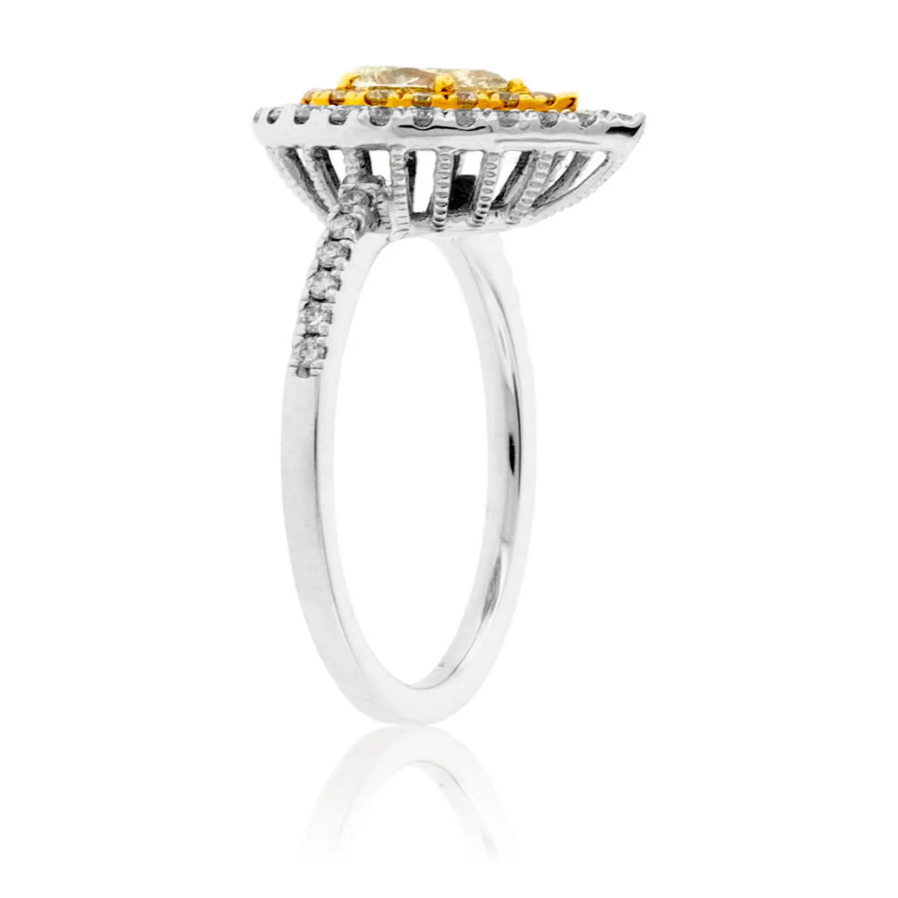 Yellow Pear Shaped Diamond & Double Diamond Halo Style Ring