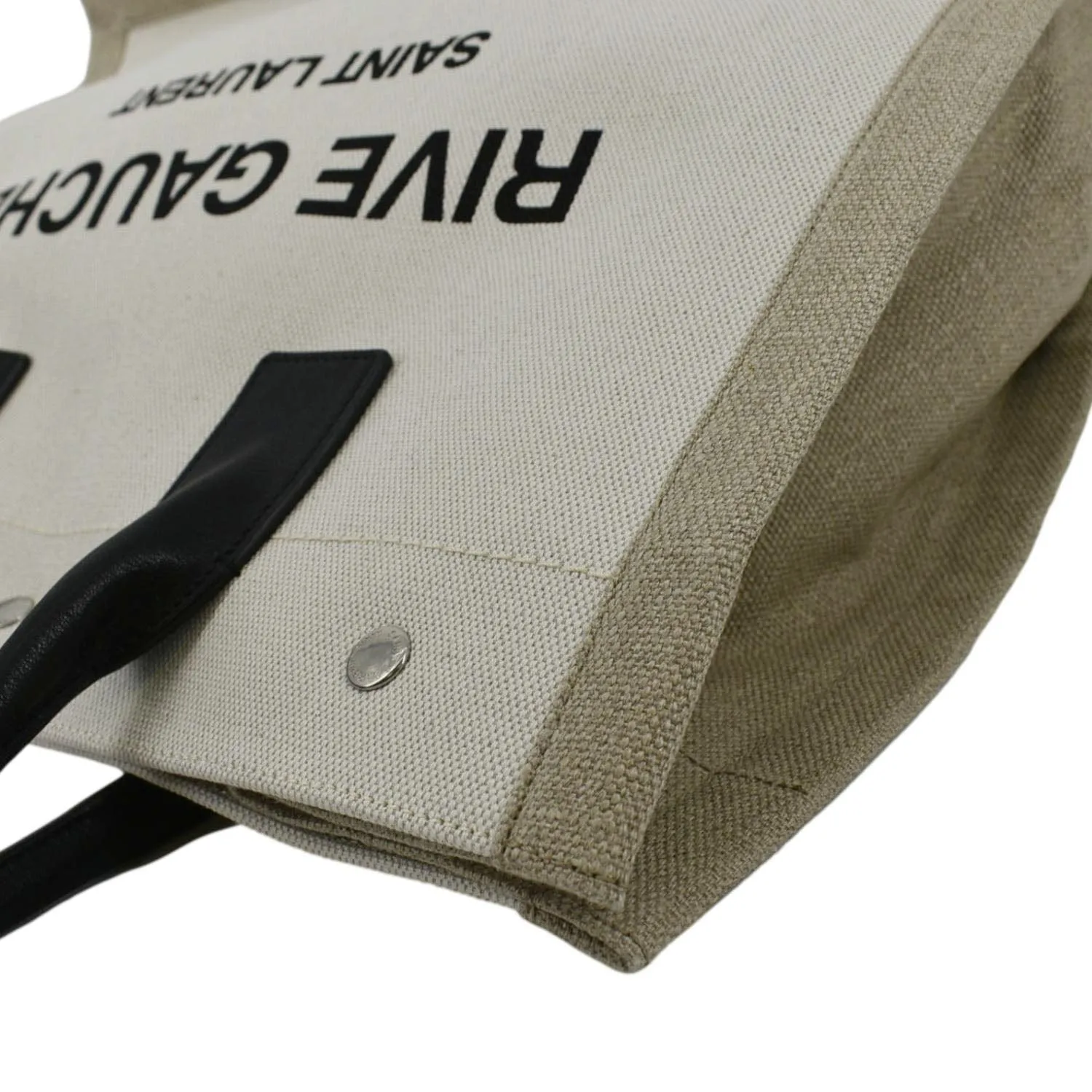 YVES SAINT LAURENT Rive Gauche Small Linen Leather Tote Griege
